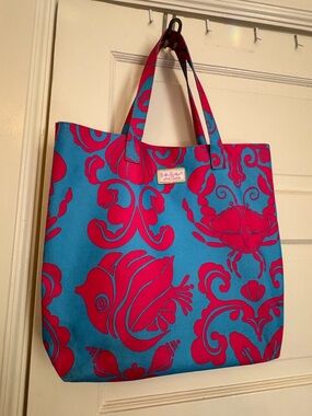 Lilly Pulitzer for Estée Lauder Blue & Pink Tropical Tote Bag